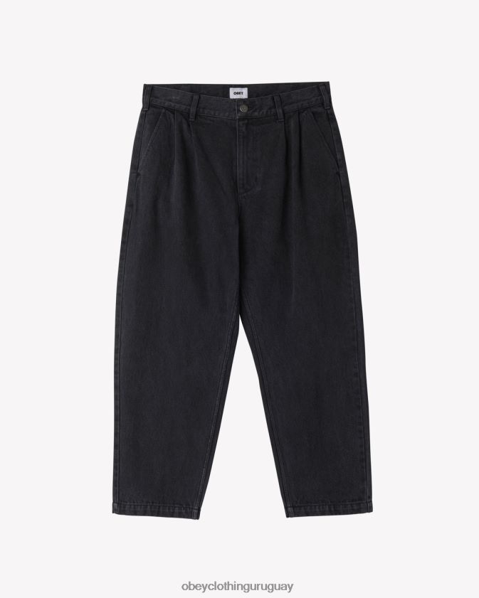 OBEY negro descolorido hombres denim plisado fubar 28XT8J74