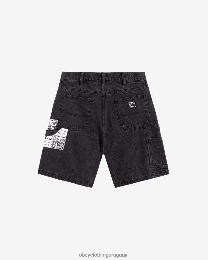 OBEY negro polvoriento hombres pintores carpintero denim corto 28XT8J87