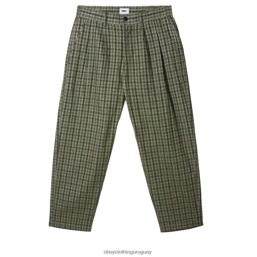 OBEY kombu verde multi hombres pantalón de pana a cuadros plisados ​​fubar 28XT8J933