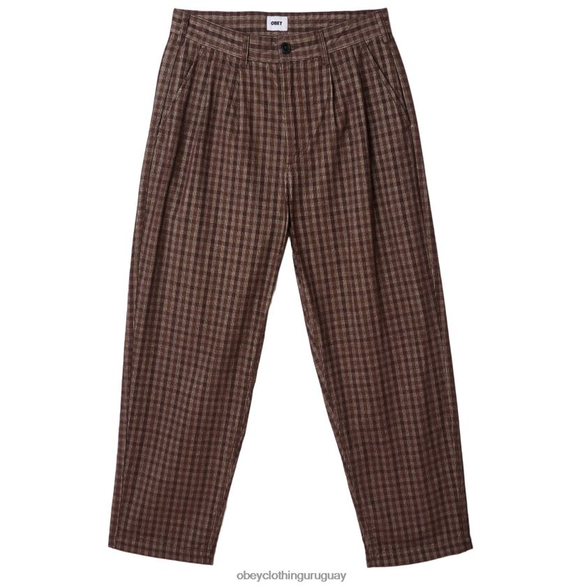 OBEY marrón múltiple hombres pantalón de pana a cuadros plisados ​​fubar 28XT8J932