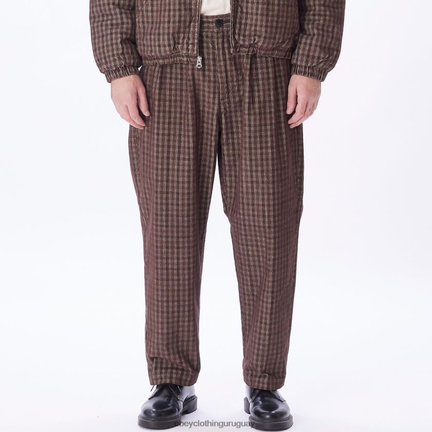 OBEY marrón múltiple hombres pantalón de pana a cuadros plisados ​​fubar 28XT8J932