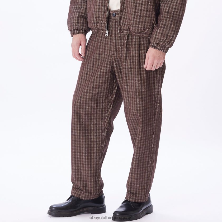 OBEY marrón múltiple hombres pantalón de pana a cuadros plisados ​​fubar 28XT8J932