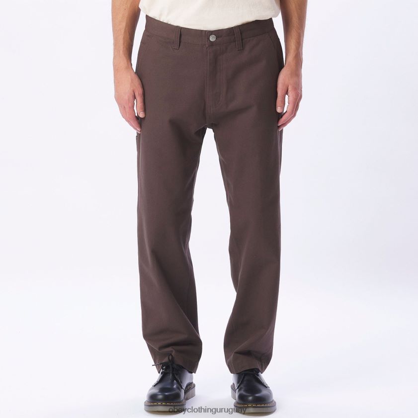 OBEY marron oscuro hombres pantalón de carpintero de trabajo duro 28XT8J959