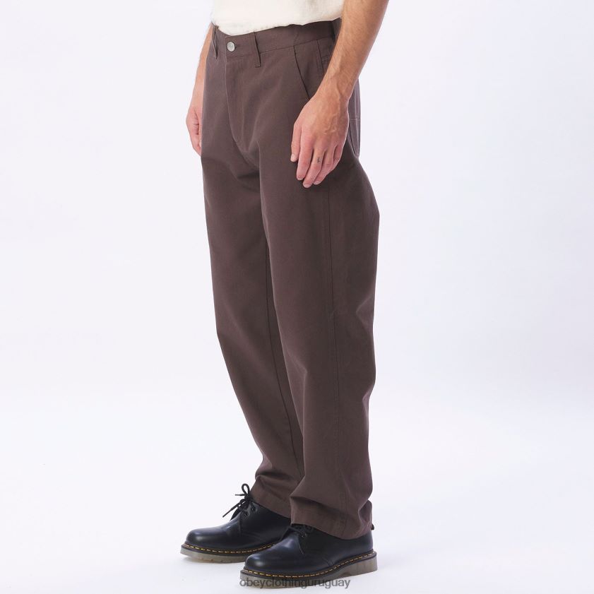 OBEY marron oscuro hombres pantalón de carpintero de trabajo duro 28XT8J959