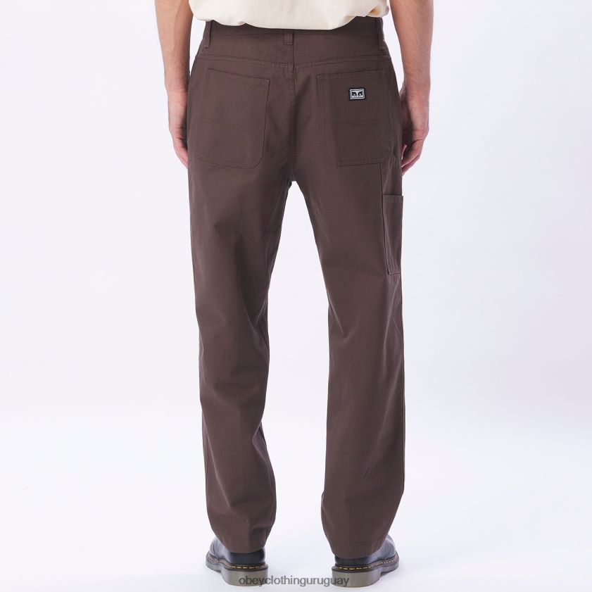 OBEY marron oscuro hombres pantalón de carpintero de trabajo duro 28XT8J959