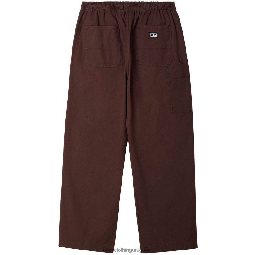 OBEY marron oscuro hombres pantalón de lona grande y fácil 28XT8J937