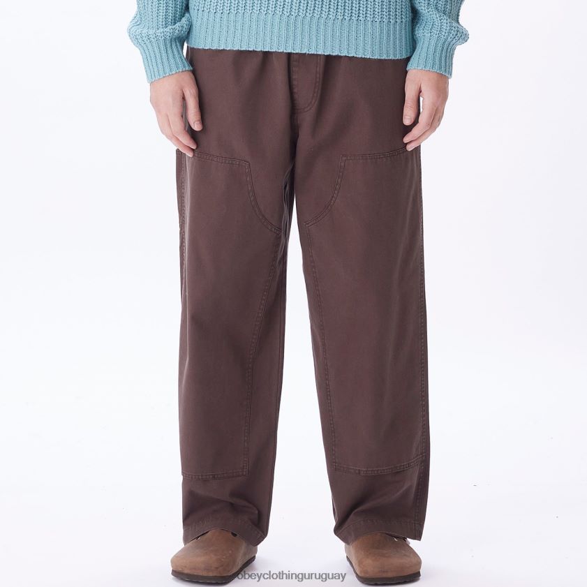 OBEY marron oscuro hombres pantalón de lona grande y fácil 28XT8J937