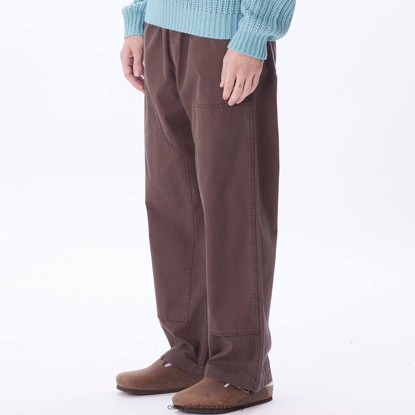 OBEY marron oscuro hombres pantalón de lona grande y fácil 28XT8J937