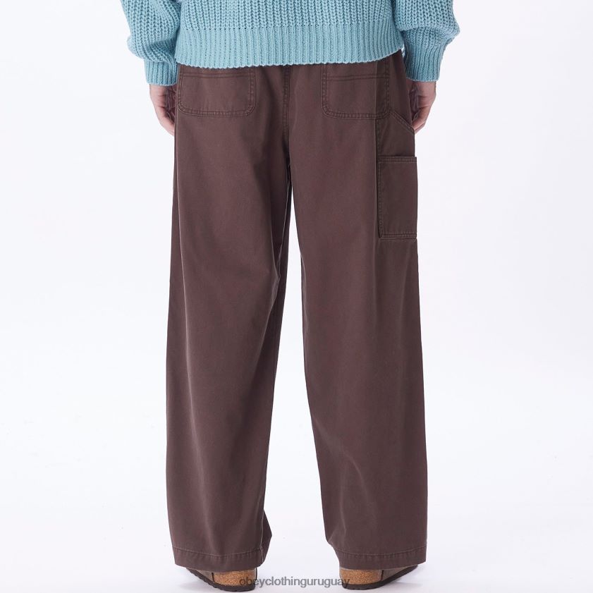 OBEY marron oscuro hombres pantalón de lona grande y fácil 28XT8J937