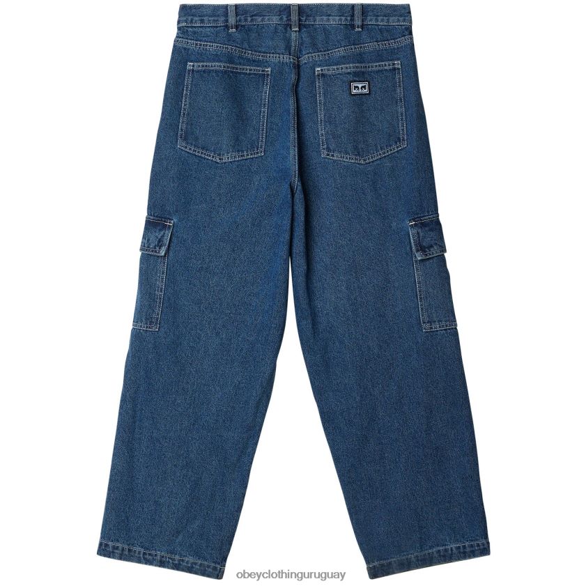 OBEY índigo lavado a la piedra hombres pantalón de mezclilla cargo peluca grande 28XT8J918