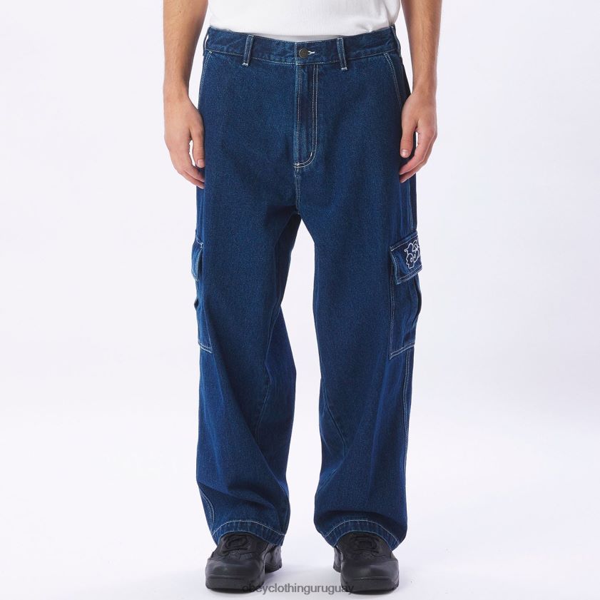 OBEY índigo lavado a la piedra hombres pantalón de mezclilla cargo peluca grande 28XT8J918