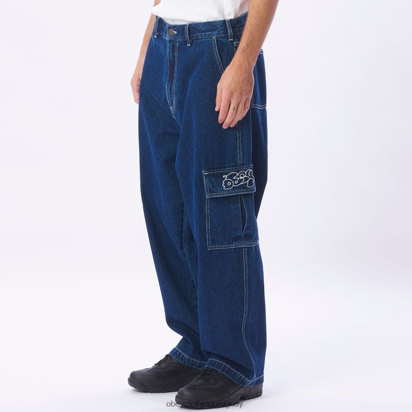 OBEY índigo lavado a la piedra hombres pantalón de mezclilla cargo peluca grande 28XT8J918