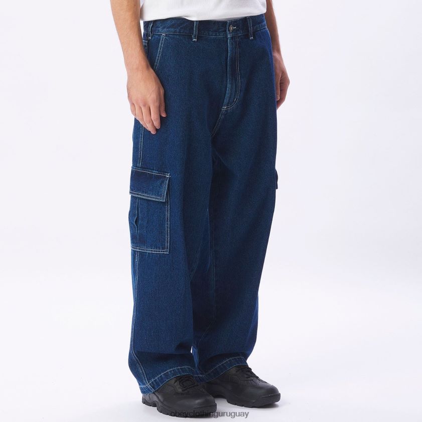 OBEY índigo lavado a la piedra hombres pantalón de mezclilla cargo peluca grande 28XT8J918