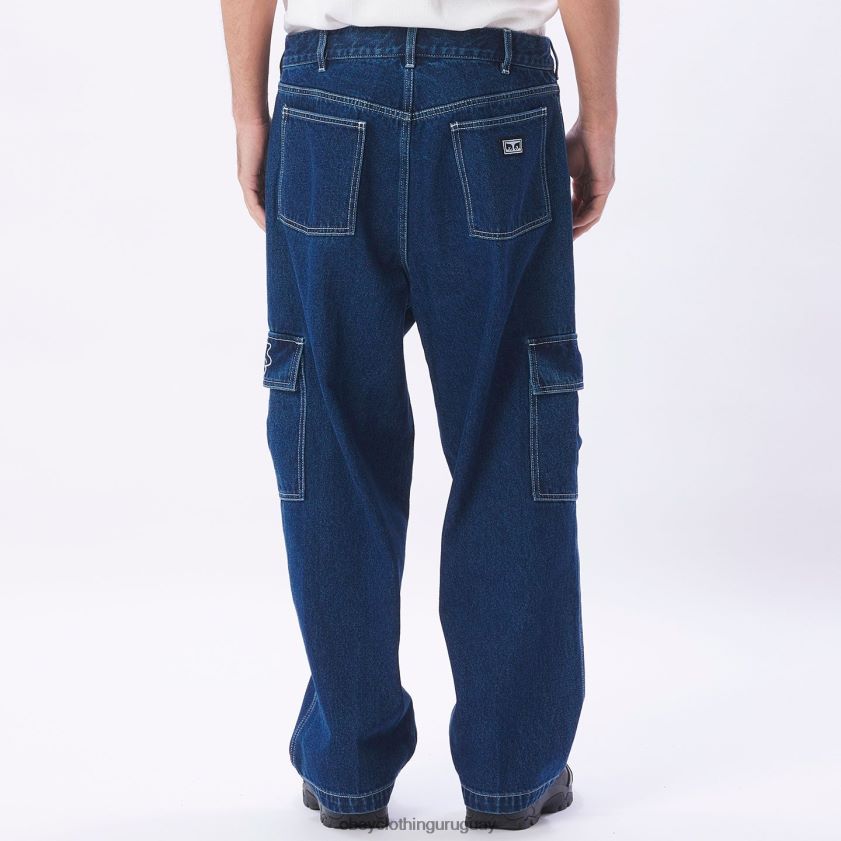 OBEY índigo lavado a la piedra hombres pantalón de mezclilla cargo peluca grande 28XT8J918