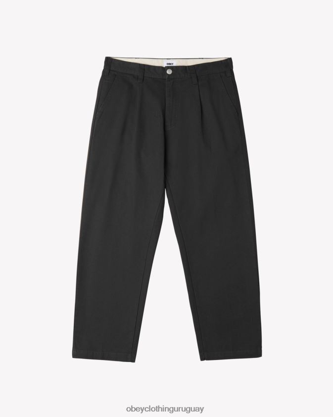 OBEY negro lavado hombres pantalón plisado de trabajo duro 28XT8J40