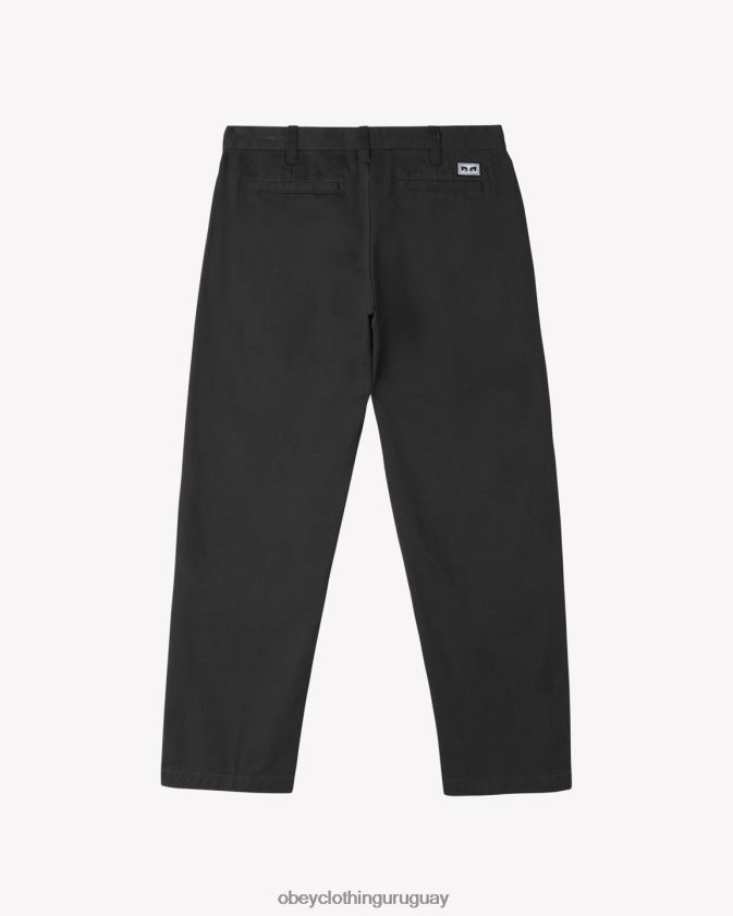 OBEY negro lavado hombres pantalón plisado de trabajo duro 28XT8J40