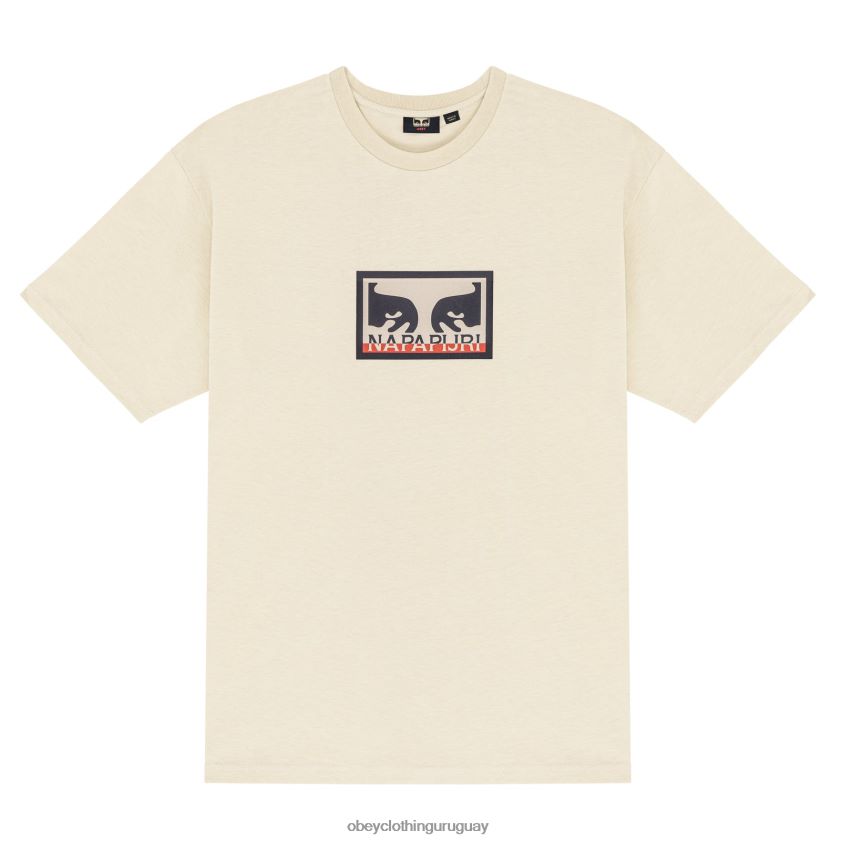 OBEY X NAPAPIJRI crema hombres camiseta camiseta pesada 28XT8J838