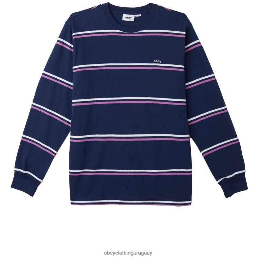 OBEY academia azul marino multi hombres punto warren stripe ls 28XT8J788