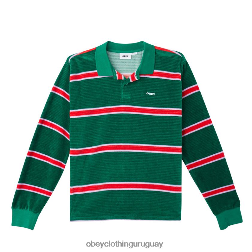 OBEY aventurina verde multi hombres polo holstien velour ls 28XT8J781