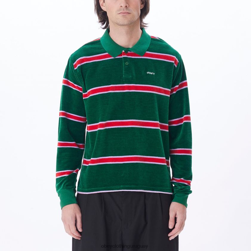 OBEY aventurina verde multi hombres polo holstien velour ls 28XT8J781