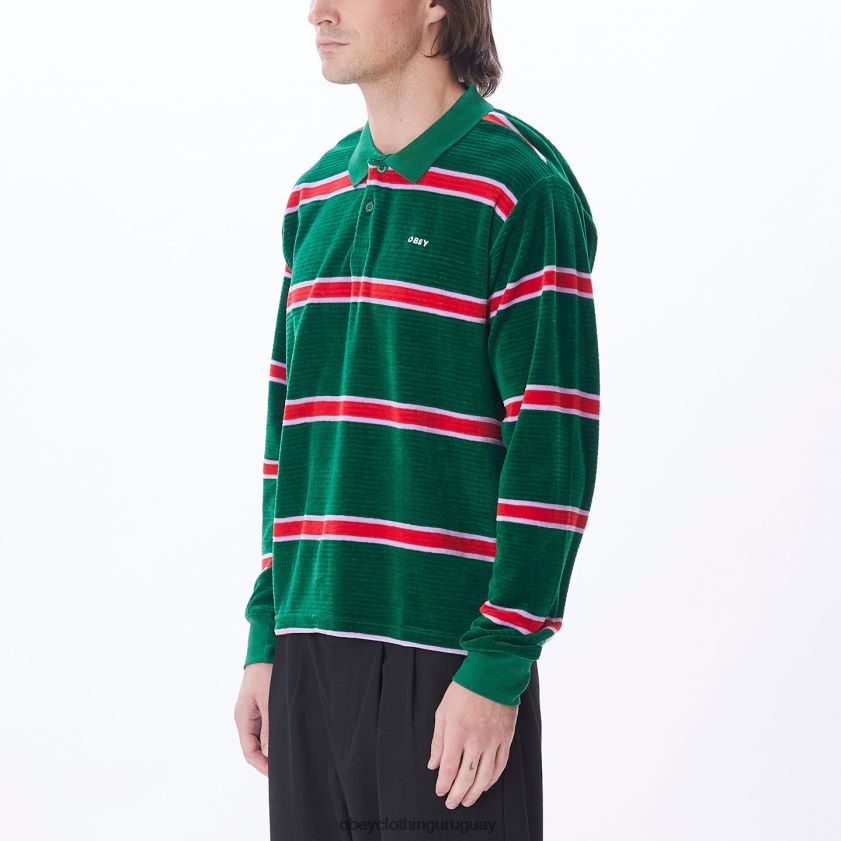 OBEY aventurina verde multi hombres polo holstien velour ls 28XT8J781