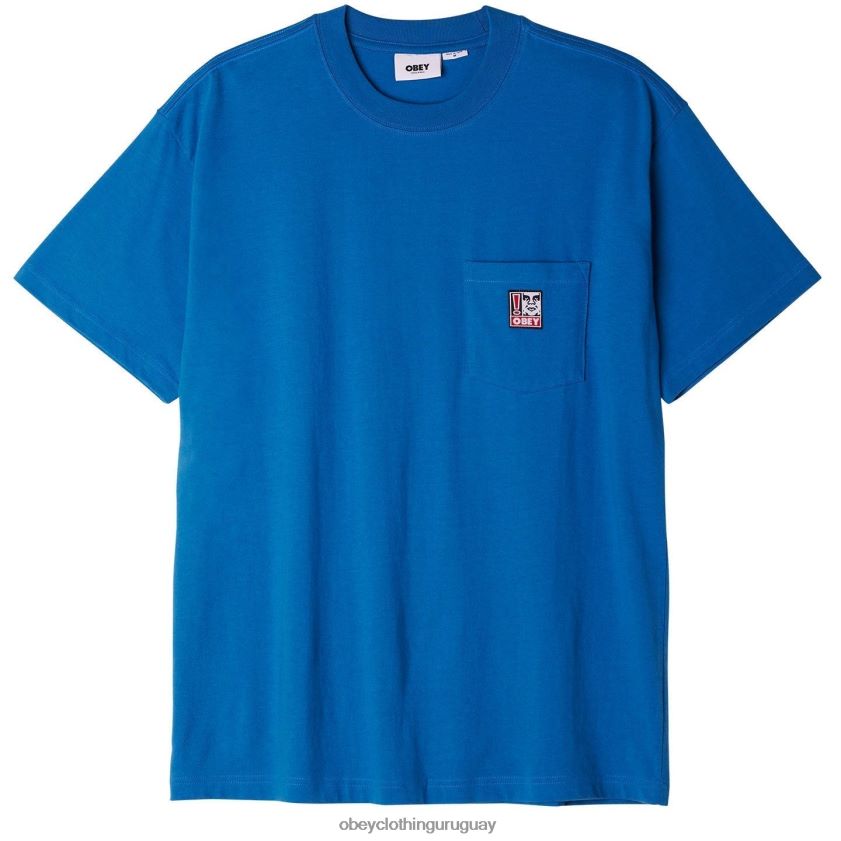 OBEY azul atlántico hombres camiseta con bolsillo de puntos 28XT8J804