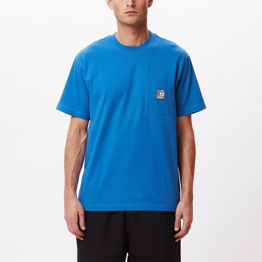 OBEY azul atlántico hombres camiseta con bolsillo de puntos 28XT8J804