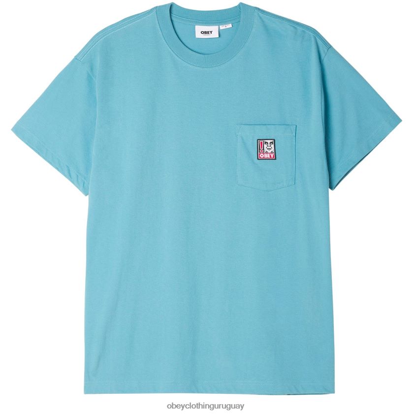 OBEY azul ártico hombres camiseta con bolsillo de puntos 28XT8J805