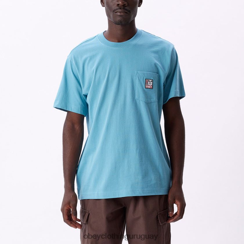 OBEY azul ártico hombres camiseta con bolsillo de puntos 28XT8J805