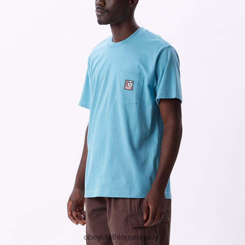 OBEY azul ártico hombres camiseta con bolsillo de puntos 28XT8J805