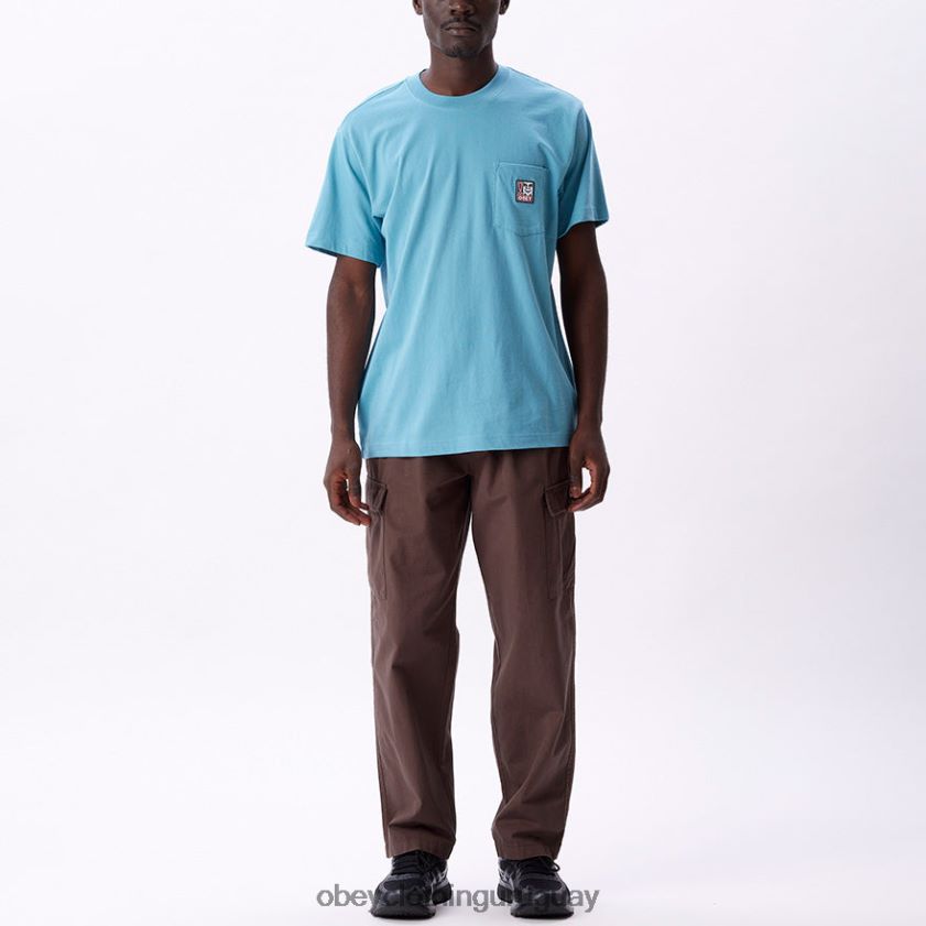 OBEY azul ártico hombres camiseta con bolsillo de puntos 28XT8J805