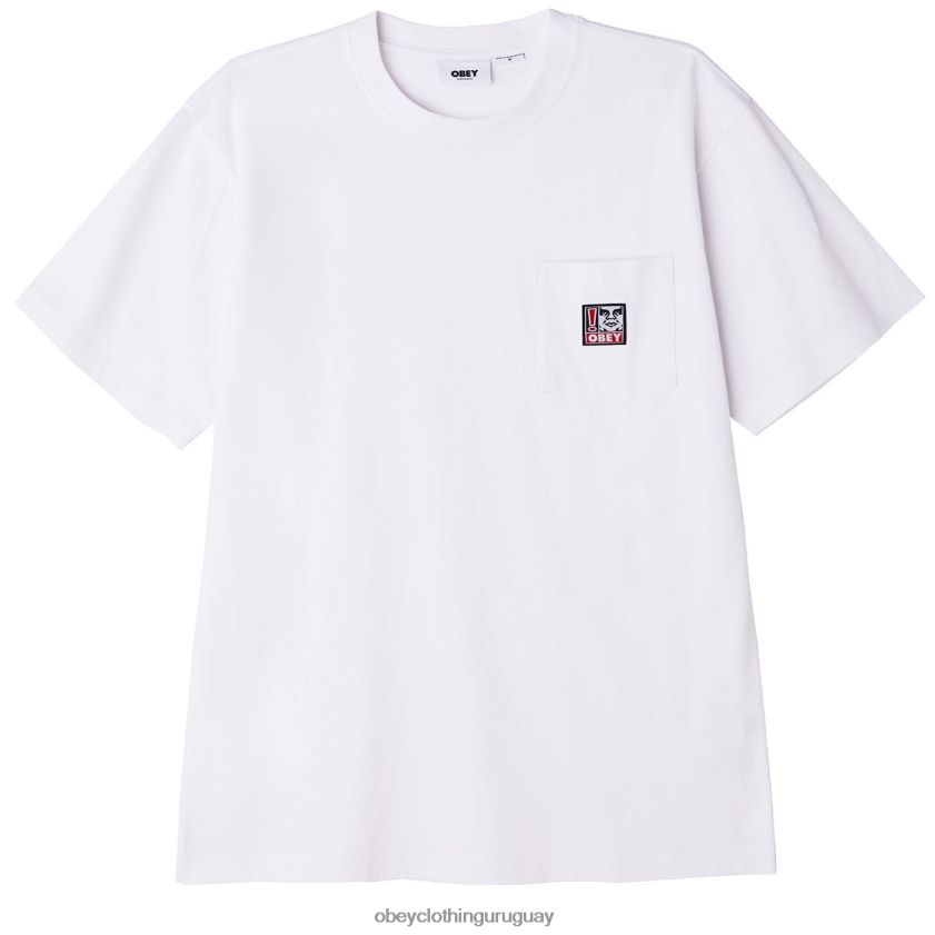 OBEY blanco hombres camiseta con bolsillo de puntos 28XT8J802