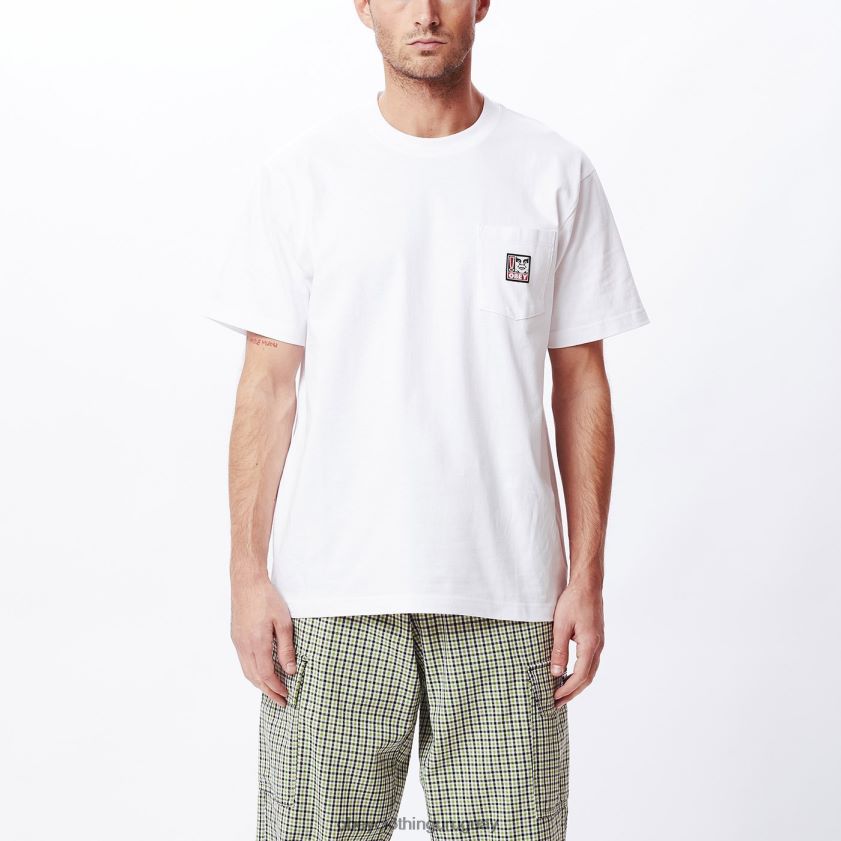 OBEY blanco hombres camiseta con bolsillo de puntos 28XT8J802