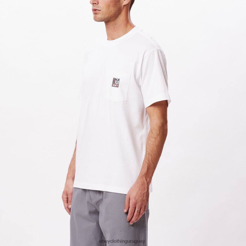 OBEY blanco hombres camiseta con bolsillo de puntos 28XT8J802