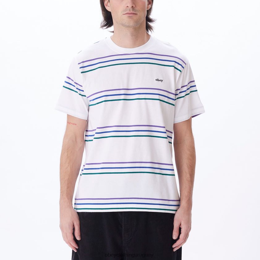 OBEY blanco multicolor hombres camiseta con rayas Montrose 28XT8J798