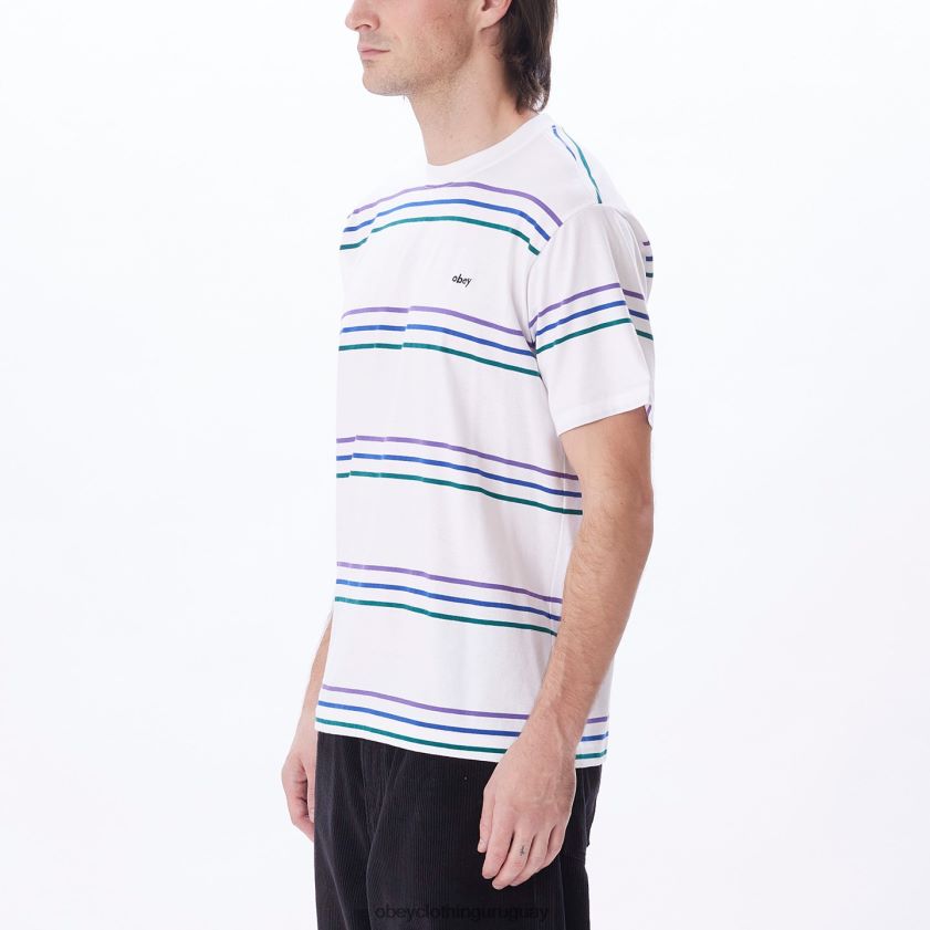 OBEY blanco multicolor hombres camiseta con rayas Montrose 28XT8J798