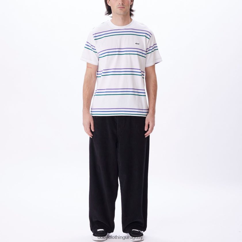 OBEY blanco multicolor hombres camiseta con rayas Montrose 28XT8J798