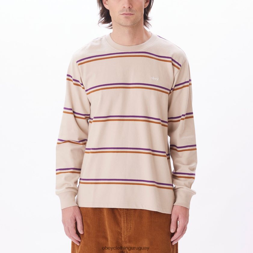 OBEY gris plata multicolor hombres punto warren stripe ls 28XT8J789