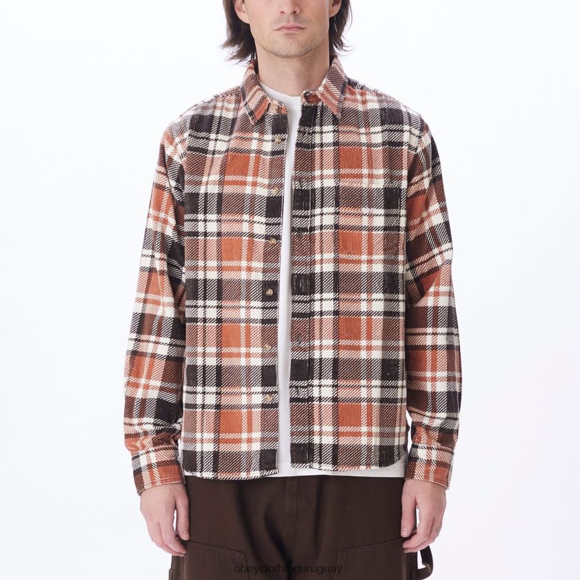 OBEY java marrón multi hombres camisa de pana benny 28XT8J761