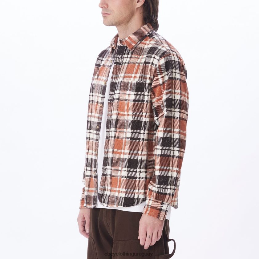 OBEY java marrón multi hombres camisa de pana benny 28XT8J761