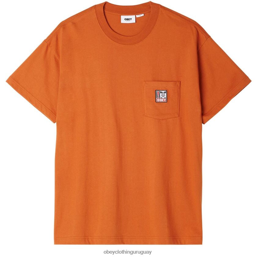 OBEY marrón bombay hombres camiseta con bolsillo de puntos 28XT8J806