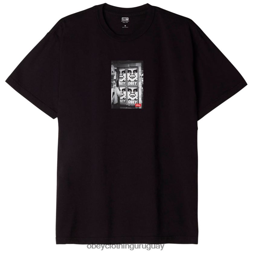 OBEY negro descolorido hombres camiseta orgánica con foto icono 28XT8J841