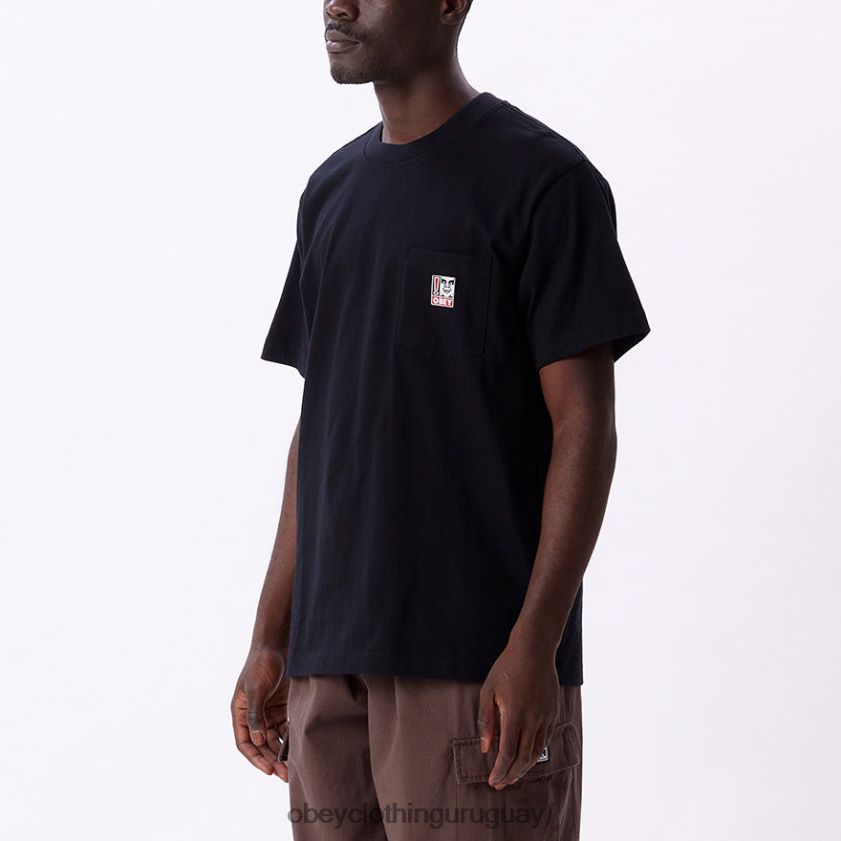 OBEY negro hombres camiseta con bolsillo de puntos 28XT8J807