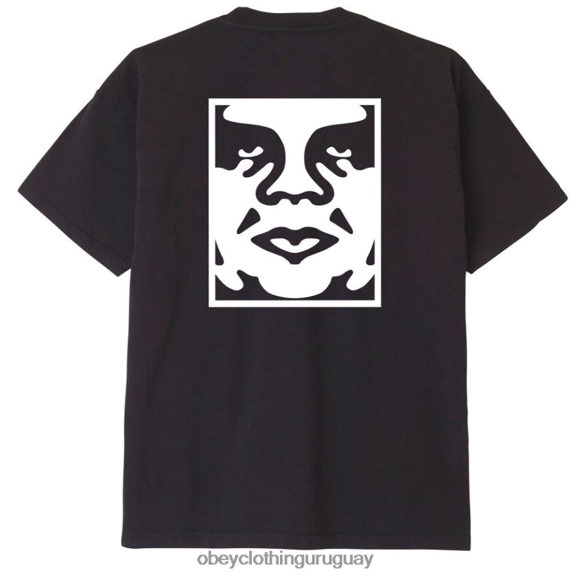 OBEY negro hombres camiseta gruesa con icono en negrita 28XT8J855