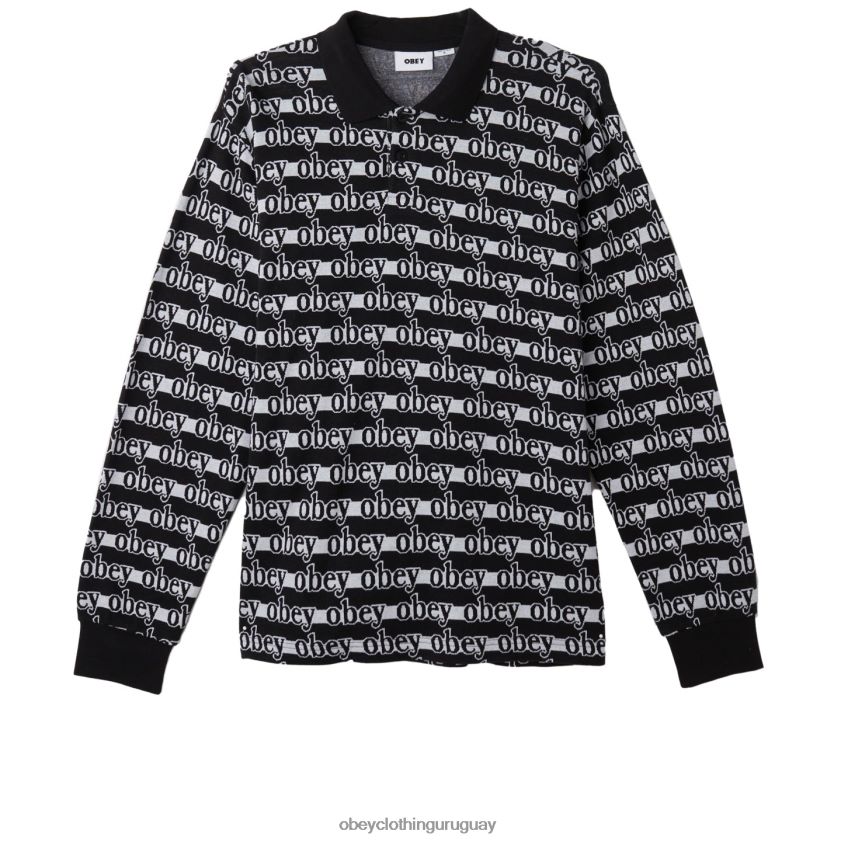 OBEY negro múltiple hombres polo con logo entrelazado en jaquard 28XT8J775