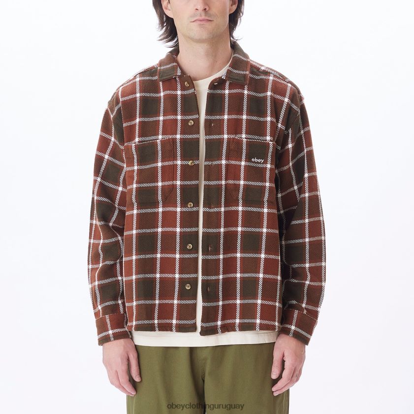 OBEY sepia múltiple hombres camisa a cuadros pez gordo 28XT8J755