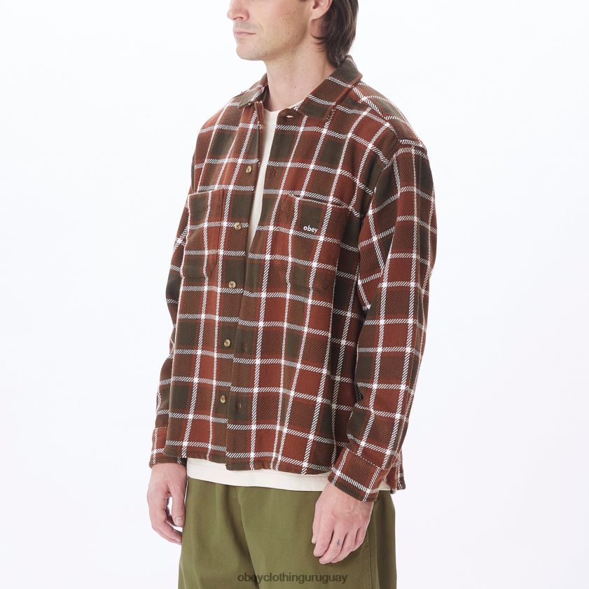 OBEY sepia múltiple hombres camisa a cuadros pez gordo 28XT8J755