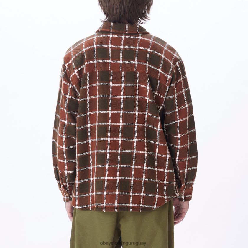 OBEY sepia múltiple hombres camisa a cuadros pez gordo 28XT8J755