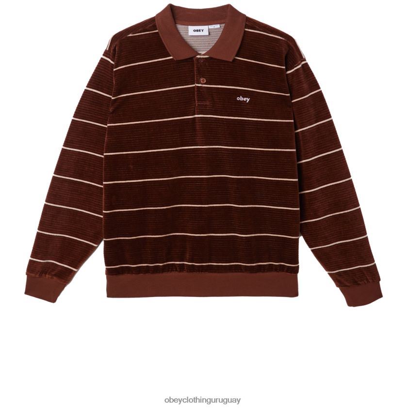 OBEY sepia múltiple hombres polo astoria velour stripe ls 28XT8J774