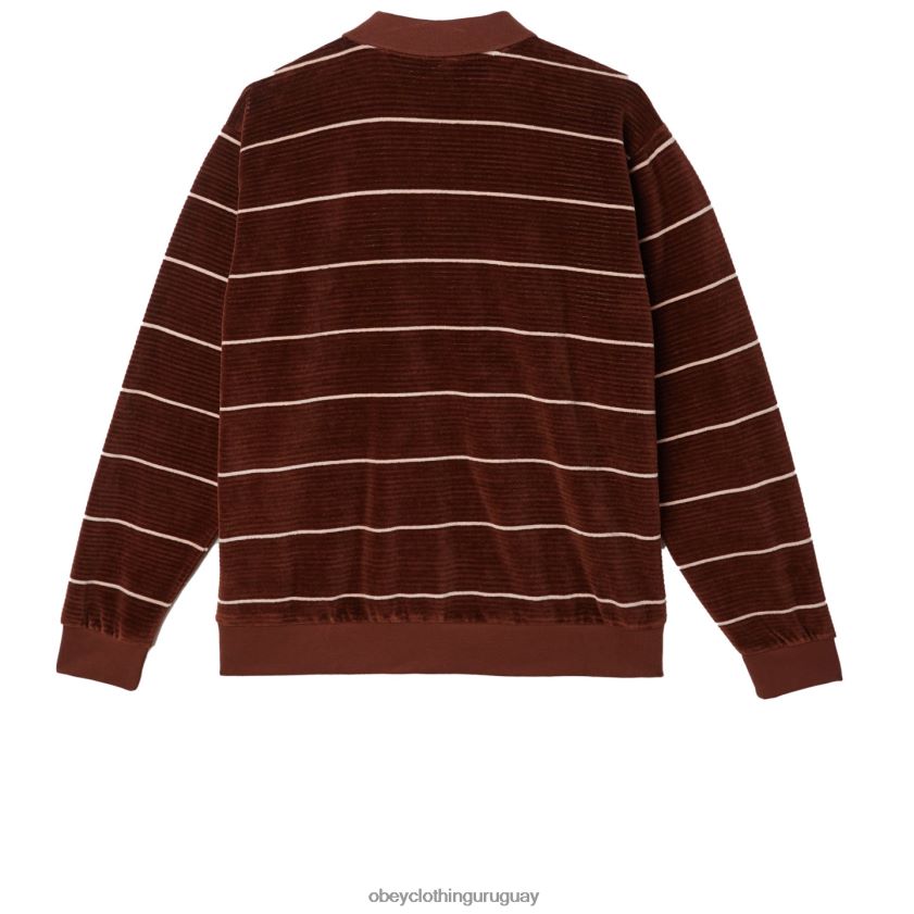 OBEY sepia múltiple hombres polo astoria velour stripe ls 28XT8J774